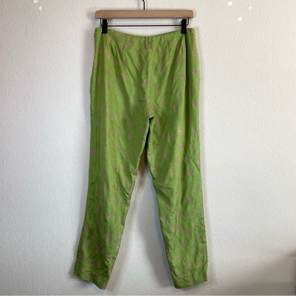 Worth Vintage Green Silk Side Zip Skinny Ankle Pants Size 8 - Picture 2 of 6